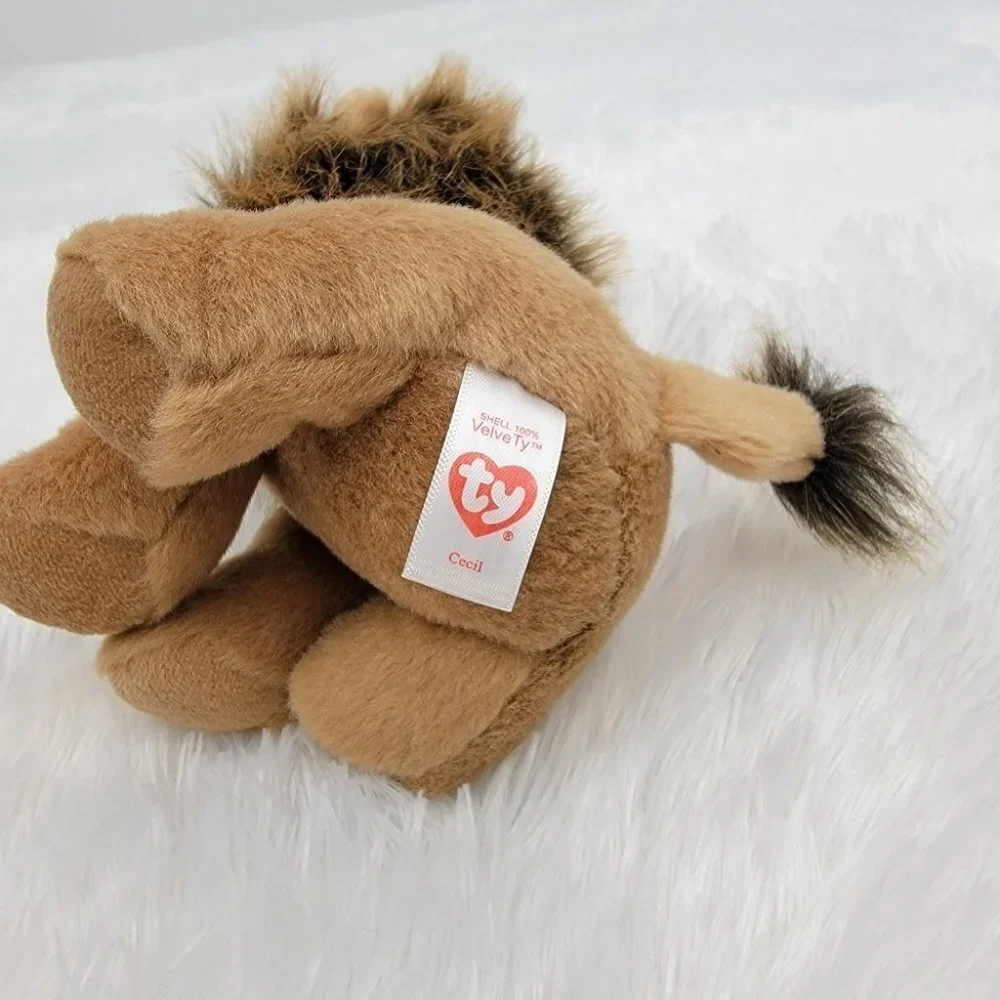TY Beanie Boo Plush Cecil The Lion Stuffed Animal Brown Tan Faux Fur Mane